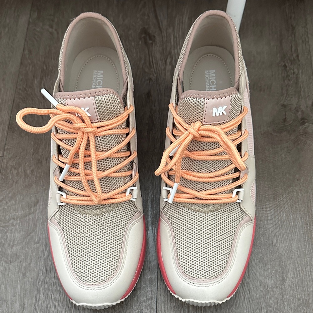 Michael Kors Beige and Pink Mesh Sneakers with Peach Laces